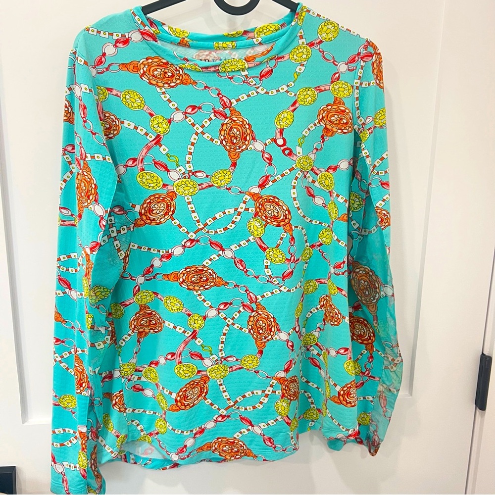 IBKUL Active Blue Long Sleeve Crew Neck Shirt Size Small